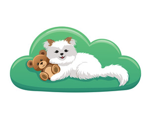Cute White Kitten Napping on Green Cushion