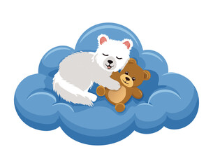 Cute White Kitten Sleeping Peacefully on Cloud