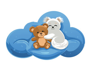 Cute White Kitten Sleeping with Teddy Bear