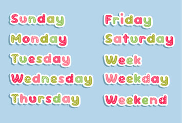 Sticker Days of the week - Monday, Tuesday, Wednesday, Thursday, Friday, Saturday, Sunday