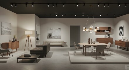 Modern Interior Design: Open Concept Living and Dining Room with Stylish Furniture and Decor