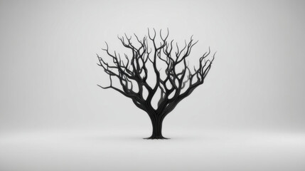 Fototapeta premium A modern 3D Halloween greeting card design mockup, abstract branching shape suggesting a bare tree silhouette dark gray gradients. The style is minimalist ,Isolated on alight gray background.