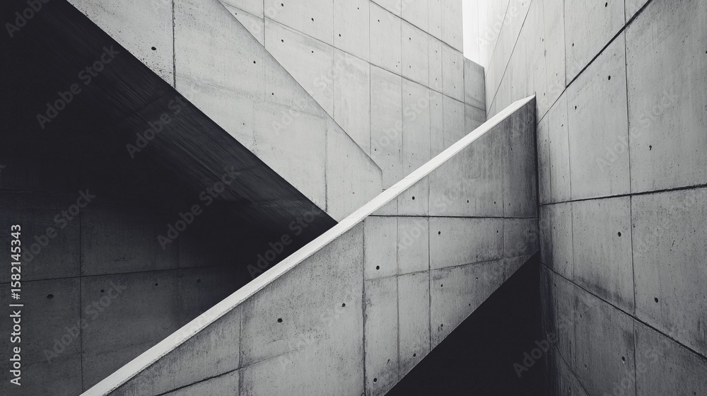 Poster abstract monochrome image of intersecting concrete architectural elements, showcasing geometric patt