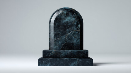 A modern 3D Halloween greeting card design mockup. a cracked tombstone with soft gray and dark gray gradients. The style is minimalist and stark, copy space. Isolated on a concrete gray background. 