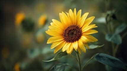 Obraz premium Blooming sunflower in nature close-up photography vibrant colors tranquil garden setting