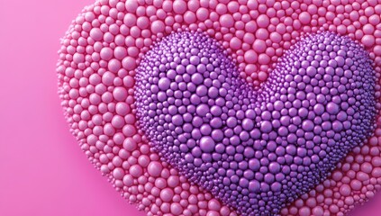 Obraz premium Heart shape formed by many small, round, pink and purple spheres