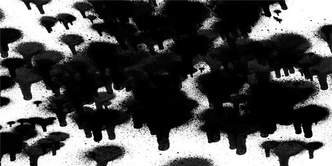 Dense black spray paint drips texture png. Abstract grunge paint splatter effect with dark running streaks, a versatile visual overlay for urban art and distressed backgrounds.