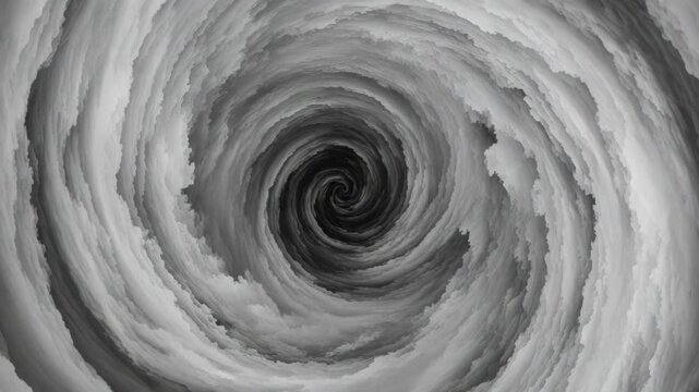 An abstract vortex of swirling clouds forms a dynamic tunnel with a dark center