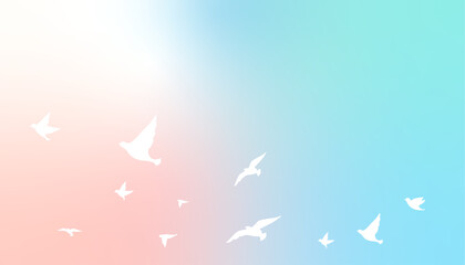 大空を飛ぶ鳥のシルエットとグラデーションのフレームイラスト　背景イラスト