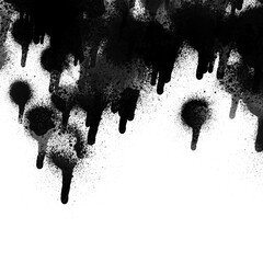 Black spray paint drips and splatter for a top border effect. Grunge artistic texture with drips and spray particles, ideal for edgy accents. Isolated graphic element on transparent background, PNG