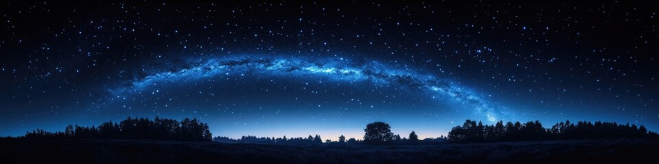 Fototapeta premium Vast night sky, Milky Way arching over dark silhouettes of trees