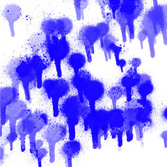 Blue spray paint drips and splatter texture. Abstract grunge paint effect with drips and spray particles covering the frame. Isolated graphic element on transparent background, PNG cutout for design.