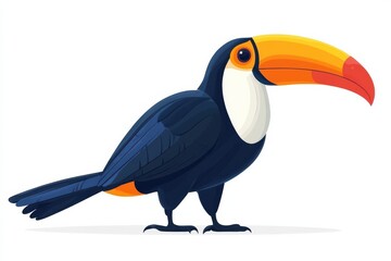 Fototapeta premium A colorful cartoon toucan striking a pose isolated illustrated with crisp clean in white background. Generative Ai