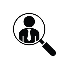 Searching for Employee Icon. Glyph Style. Vector. Magnifying Glass on Worker. Labor Shortage Symbol. Recruitment and Hiring Process. Job Vacancy and Candidate Search Concept Illustr