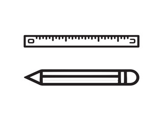 Clean Ruler and Pencil Icon in Line Art