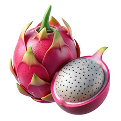3d dragon fruit slice isolated on transparent background