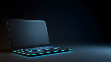 Laptop glowing in dark environment with colorful RGB lighting on keyboard. Perfect for tech promotions, gaming visuals, or modern digital product mockups.