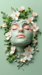 Woman with Floral Face Mask Beauty Treatment