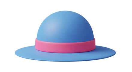 Fototapeta premium A stylized blue sun hat with a pink band presented in a clean and modern cartoonish rendering style, perfect for summer, transparent background