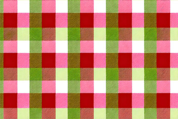 Colorful tartan plaid pattern in red, white, and green. Ideal for holiday wrapping designs, digital backgrounds, and seasonal textile concepts.