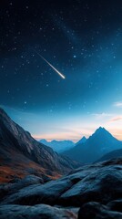 Shooting Star Over Mountain Landscape