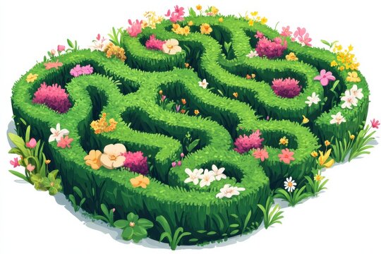 Exploring the floral brain maze for mental wellness and growth with crisp in white background. Generative Ai