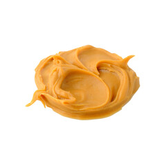 A swirl of creamy peanut butter on a white background
