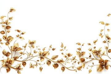 Graceful golden ivy vines weaving elegance across a bright white canvas space in white background. Generative Ai