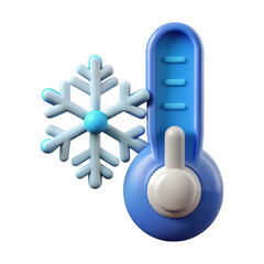 3d blue thermometer and snowflake isolated on transparent background