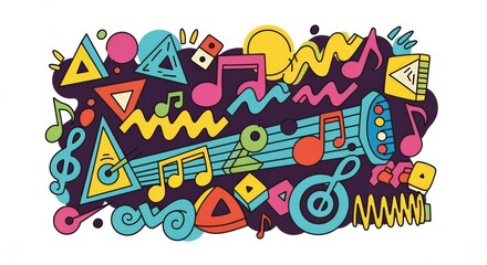 Flat abstract doodle music background - playful musical concept