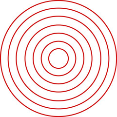 Red concentric circles pattern. Abstract geometric design with expanding rings, ripple effect, and target concept.