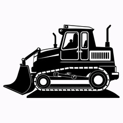 Naklejka premium Black silhouette of a heavy construction bulldozer with a front blade isolated on white background