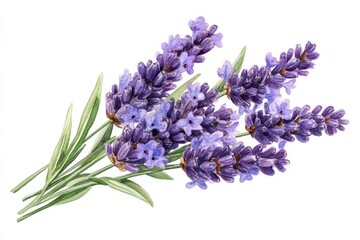 Fragrant Lavender Blooms Aromatic Purple Flowers Herbal Beauty Watercolor Style on white background. Generative Ai