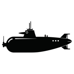 Fototapeta premium A striking black silhouette of a classic submarine navigating the deep blue underwater world isolated on white background