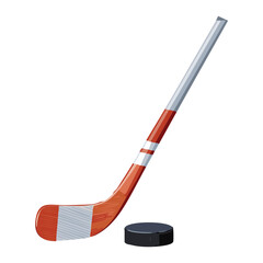 Red and White Hockey Stick with Puck