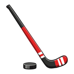 Red White Ice Hockey Stick and Puck