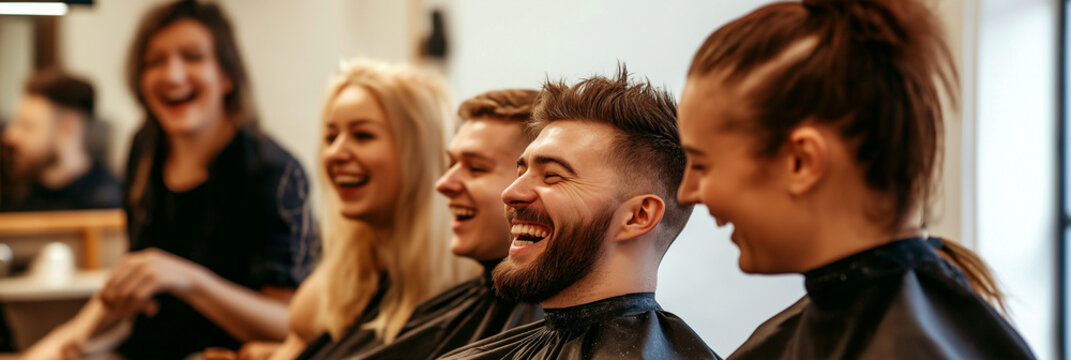 Friends sharing laughter while getting ready at a hair salon during a fun day out together