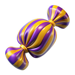 3d swirled candy with purple and gold stripes isolated on transparent background