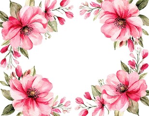 Obraz premium pink abstract flower frame. watercolor illustration on white background. template for card, invitation, banner, label with place for text.