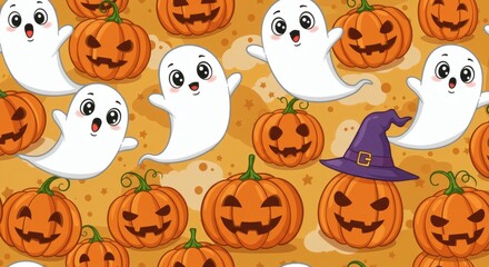 Festive Halloween Pattern with Pumpkins and Ghosts A Spooky Season Celebration 