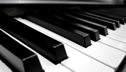 Close-up shot of a piano keyboard with black and white keys