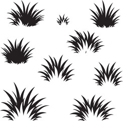 Vector art of nine black grass silhouettes on a white background