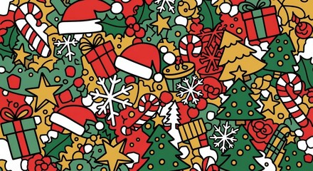 Fototapeta premium Flat abstract doodle Christmas & New Year background - festive holiday concept