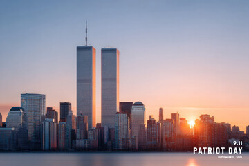 Obraz premium Skyline featuring Twin Towers at sunrise, symbolizing resilience