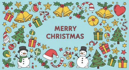 Flat abstract doodle Christmas & New Year background - festive holiday concept