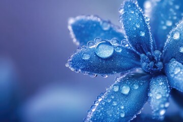 Close-up of a vibrant blue flower, covered in water droplets