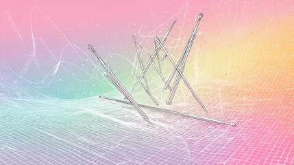 Metallic tools on a pastel grid background