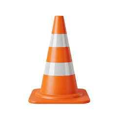 A vibrant orange traffic cone with reflective stripes, isolated on transparent background