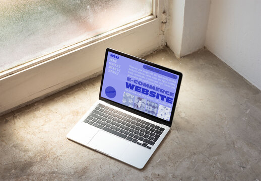 Modern screen Laptop Mockup on Minimalist Floor Setting