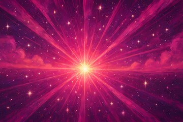 Fototapeta premium 추상 별빛 방사형 효과, 생동감 넘치고 환상적인 보랏빛 우주 느낌, 빛나는 별과 마법 질감 디자인